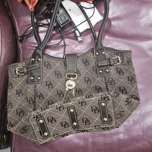 Dooney & Bourke Black Monogram Canvas Tote Leather Trim